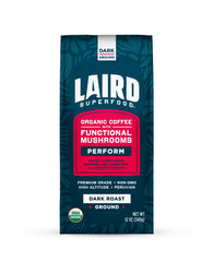 Laird Superfood front packaging shows organic mushroom coffee and bold roast benefits