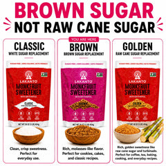 Lakanto brown sweetener stirred into coffee adding brown-sugar flavor