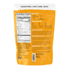 Open Lakanto brownie mix pouch with powder spilling, illustrating simple three-ingredient prep