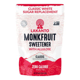 Lakanto front packaging showing brand and 3 lb bag, highlights convenience