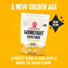 Lakanto spoonful of golden sweetener showing soluble texture benefit