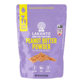 Lakanto peanut butter powder front label showing product benefits and size