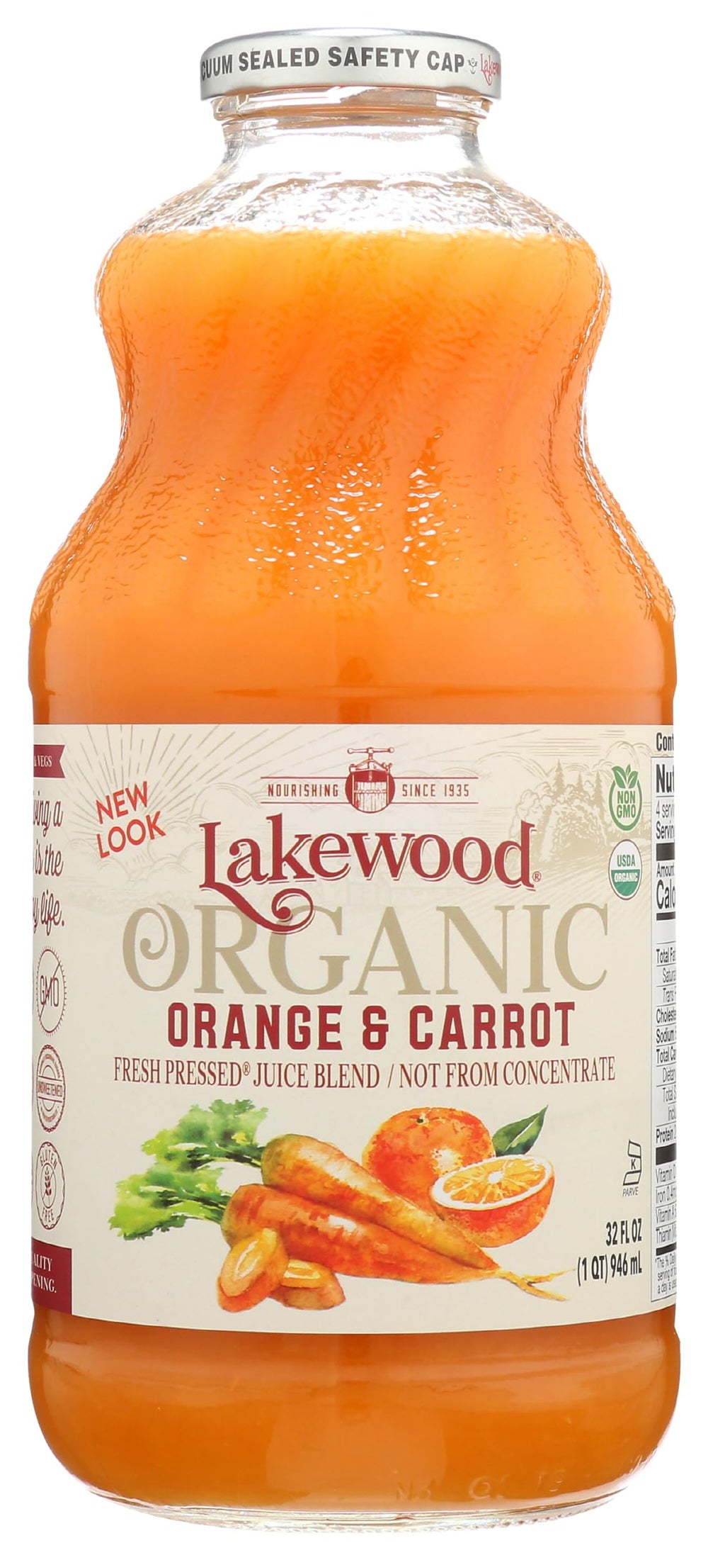 Lakewood front bottle showing bright orange color and organic branding for fresh mornings