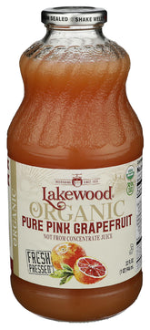 Lakewood front label bottle showing organic pink grapefruit juice benefits freshness