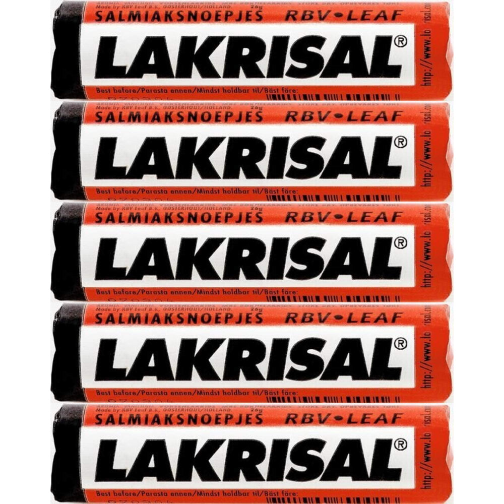 Lakrisal front packaging showing ten individually wrapped licorice rolls, easy sharing