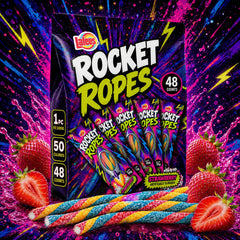 Lalees Rocket Ropes cross-section revealing rainbow candy core for surprise
