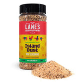 Lane's front packaging showing Island Dust rub and clear benefit of tropical flavor