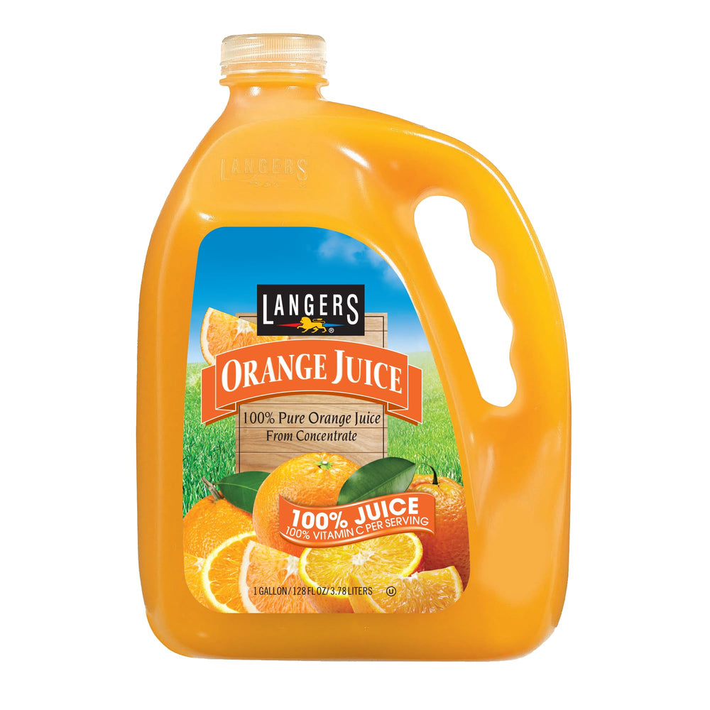 Langers 128 fl oz carton front view showing label and easy-pour cap, ideal for family use
