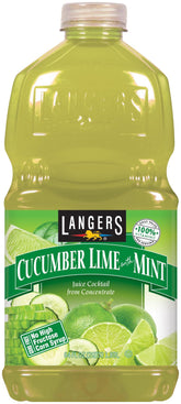 Langers bottle front label showing cucumber lime mint, clear branding and refreshing look