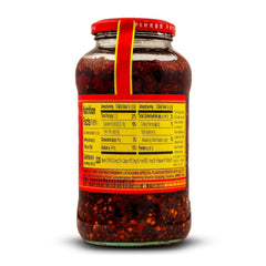 LAO GAN MA close-up of chili crisp texture, shows crunchy bits and oil benefit