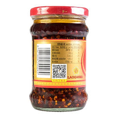 LAO GAN MA close-up of chili crisp texture highlighting crunchy flakes and soybeans for bold flavor
