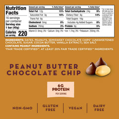 LÄRABAR single Peanut Butter Chocolate Chip bar unwrapped showing chewy texture and portable snack benefit