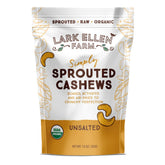 Lark Ellen Farm front packaging showing organic sprouted cashews benefit freshness