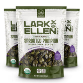 Lark Ellen Farm front packaging showing organic pepitas and branding benefit: clear product identity