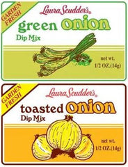 Laura Scudder's front packaging showing dip packets and quick flavorful seasoning