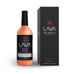 LAVA front packaging in glass bottle showing tropical mix and ready-to-use convenience