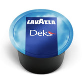 Lavazza Blue front packaging showing 100 capsules and brand for consistent decaf espresso