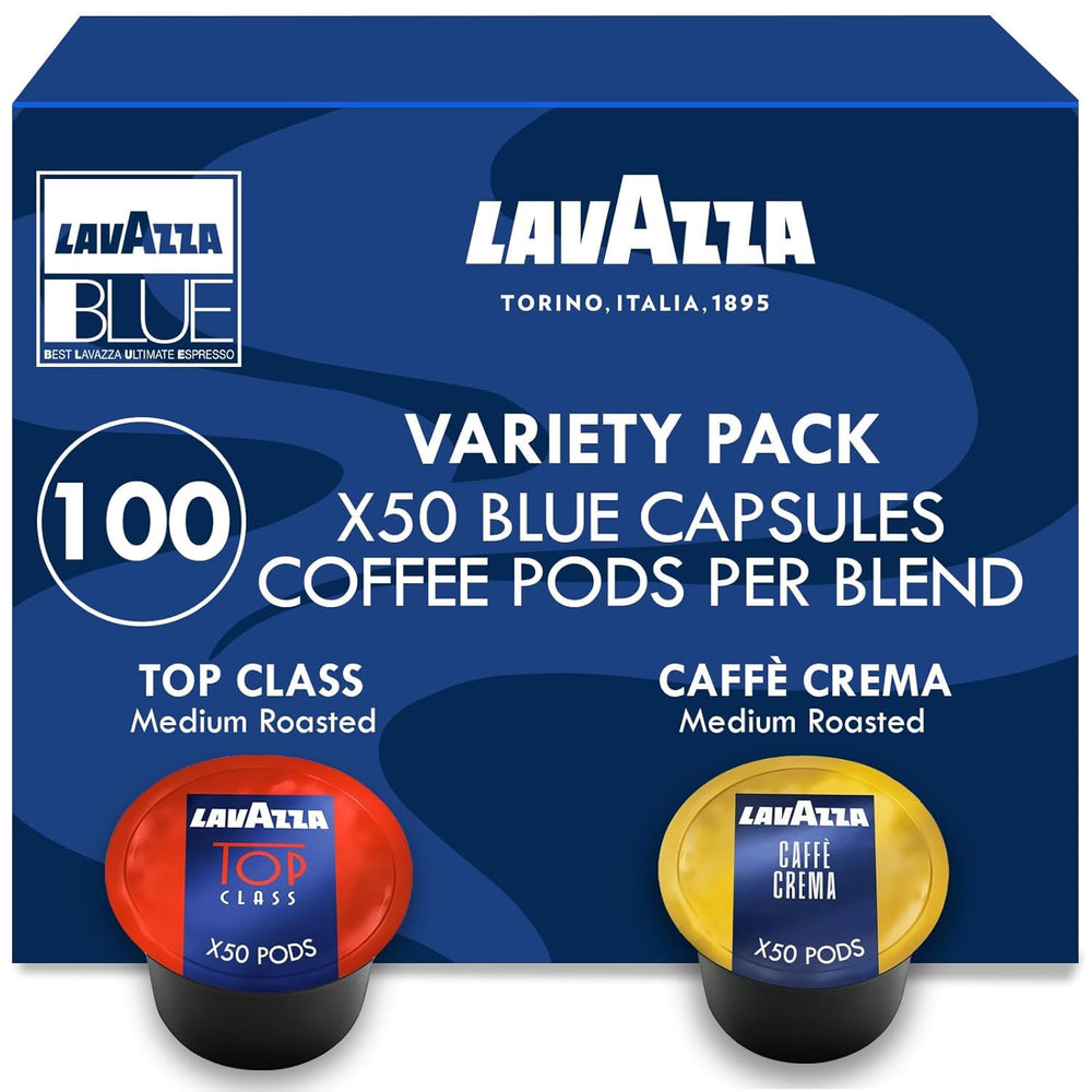 Lavazza Blue front packaging showing variety pack and branding, clear product info