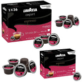 Lavazza packaging front view showing 72-count pods and clear branding for convenience