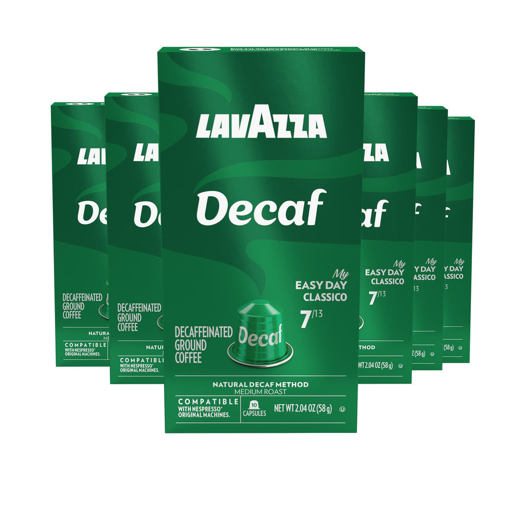 Lavazza decaf front packaging showing compact 60-capsule box and clarity