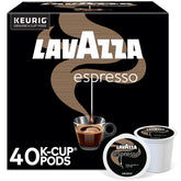 Lavazza front box showing 40-count label and Italian heritage benefits
