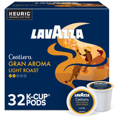 Lavazza front box showing 32-count and light roast benefits