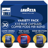 Lavazza front packaging showing the 30-count variety pack and clear labeling benefit