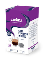 Lavazza single E.S.E. pod close-up revealing texture and guaranteed quick brewing