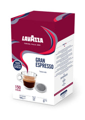 Lavazza pod close-up with crema demonstrating premium grind and reliable crema extraction