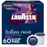 Lavazza front packaging showing 60-count box and bold branding benefit convenience