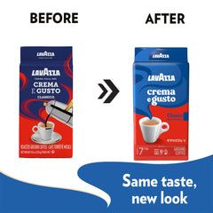 Lavazza bag beside measuring spoon showing portion size convenience