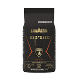 Lavazza whole bean bag front showing branding and bold roast benefits