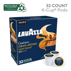 Top label of Lavazza pod with brand logo and clear brewing guidance