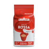 Lavazza Qualità Rossa front bag view showing branding and chocolate notes for reliable flavor