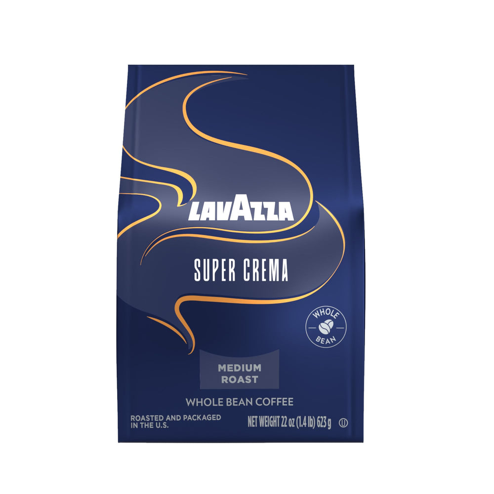 Lavazza Super Crema front package showcasing 22 oz bag and branding, clear product info