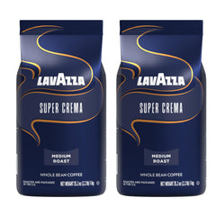 Lavazza Super Crema bag front view showing branding and weight benefits