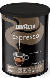 Lavazza branded 8 oz tin front view showing label and pack benefit
