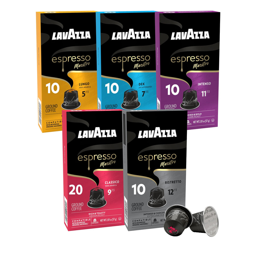 Lavazza front packaging showcasing the six-pack variety for easy selection and clarity
