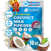 Lavendium front packaging showing 10 oz pouch and clear branding benefit of pantry-ready coconut milk