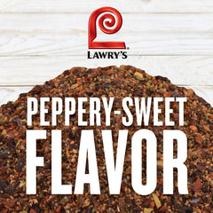 Lawry's spoonful revealing red bell pepper pieces and balanced seasoning