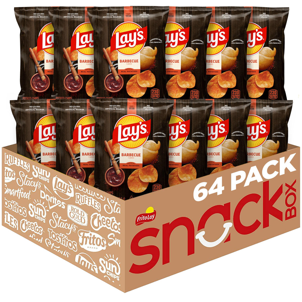 Lay's front packaging showing barbecue flavor and pack count, convenient portioning