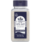 Le Marinier front packaging shows refillable shaker and fine sea salt benefit