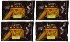 Le Veneziane front packaging showing four 8.8 oz gluten-free fusilli packs and brand logo