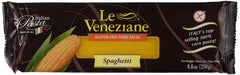 Le Veneziane front packaging showing gluten-free spaghetti and clear product view for confidence