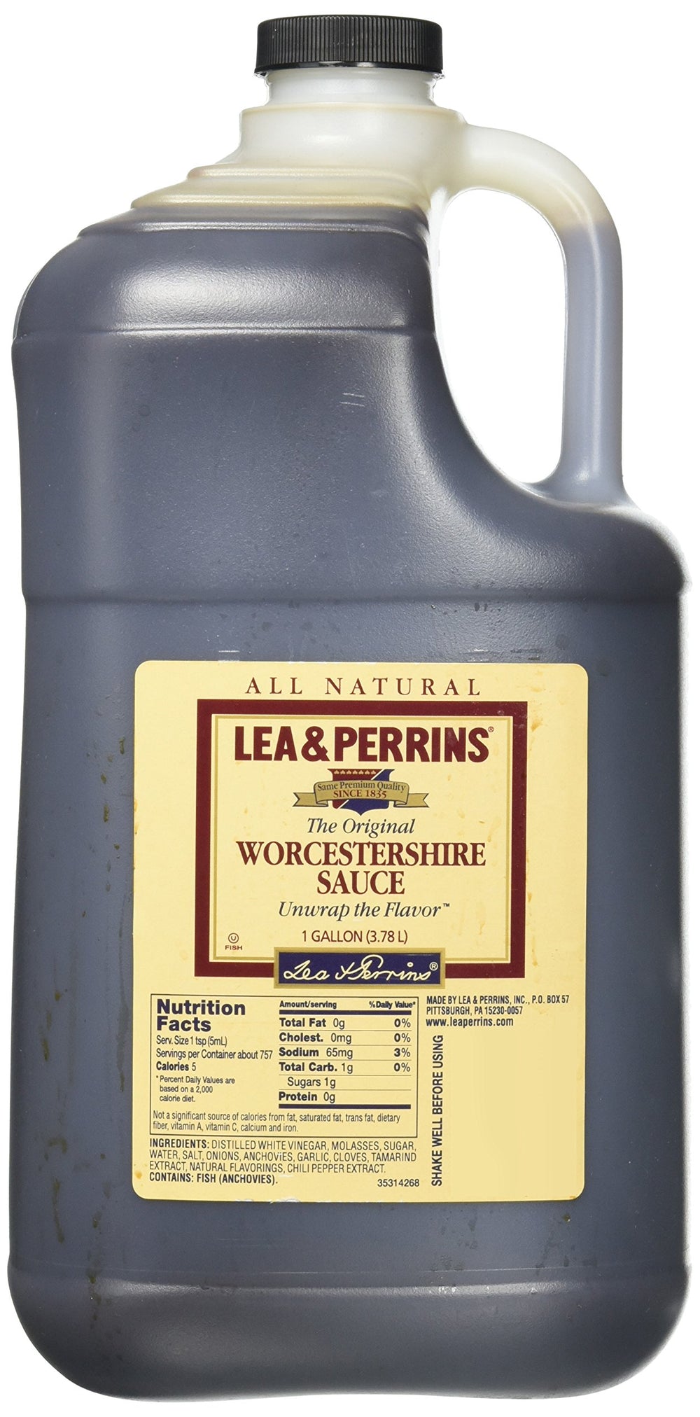Lea & Perrins 1-gallon jug front label showing brand and original flavor benefit