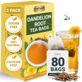 LeafLea front packaging showing 80 dandelion tea bags and freshness benefit