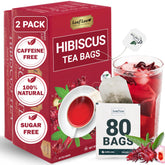 LeafLea front packaging showing 80-count hibiscus tea for convenience