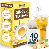 LeafLea front box showing 40-count ginger tea for consistent fresh cups
