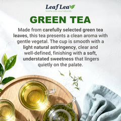 LeafLea paper filter tea bag close-up showing leaf flow and clean steep