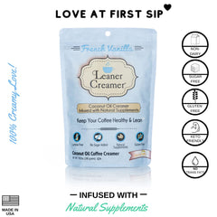 Leaner Creamer blended in hot coffee showing creamy swirl and flavor boost
